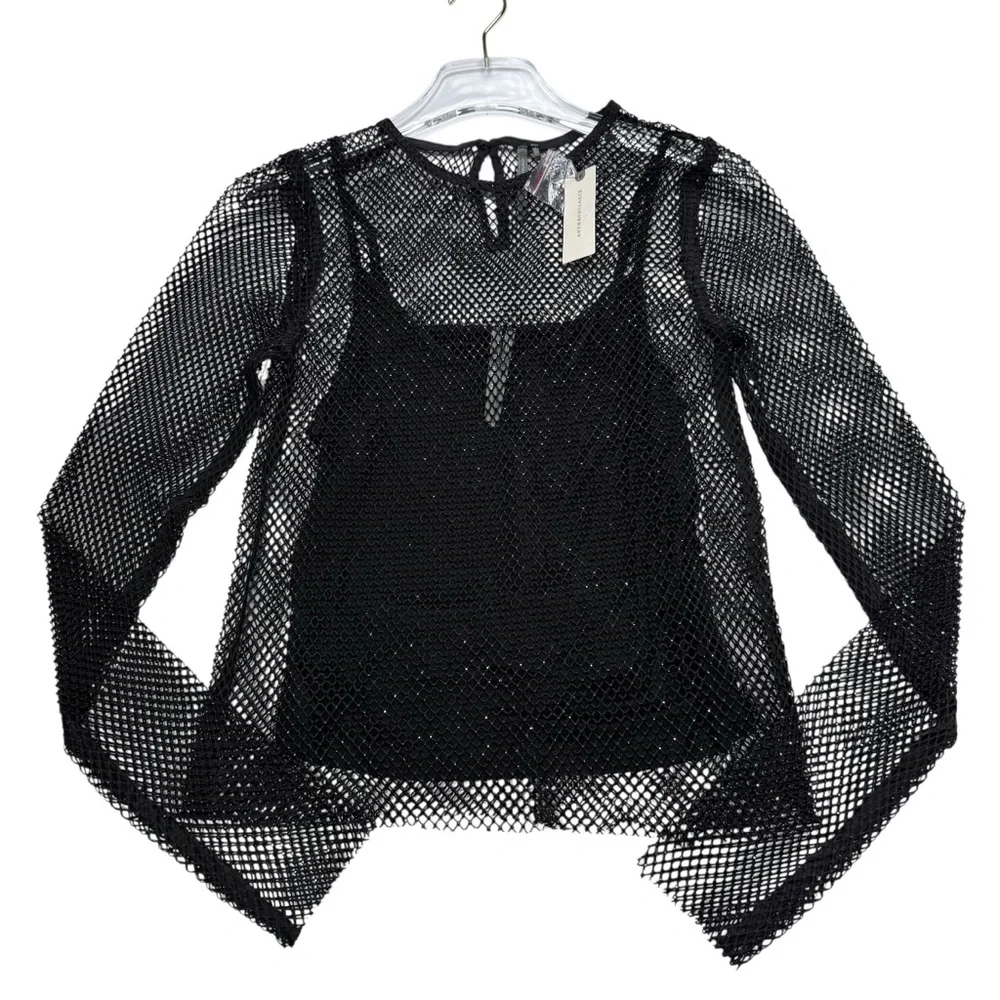 Anthropologie Mesh and Beaded long sleeve top, NWT